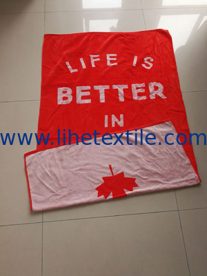 100% cotton red bath towel custom logo velour woven jacquard beach towel with logo