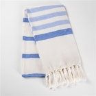 100% Cotton Turkish Tassel Beach Towel Yarn-Dyed Jacquard Blue And White Stripe Beach Towel