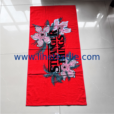 Luxury super soft velour cotton custom printed red beach towel with flower