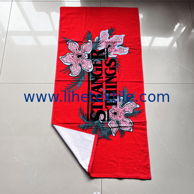 Luxury super soft velour cotton custom printed red beach towel with flower