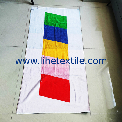 Wholesale 100%  cotton jacquard beach towel beach towels green and orange vertical stripes sublimation beach towels