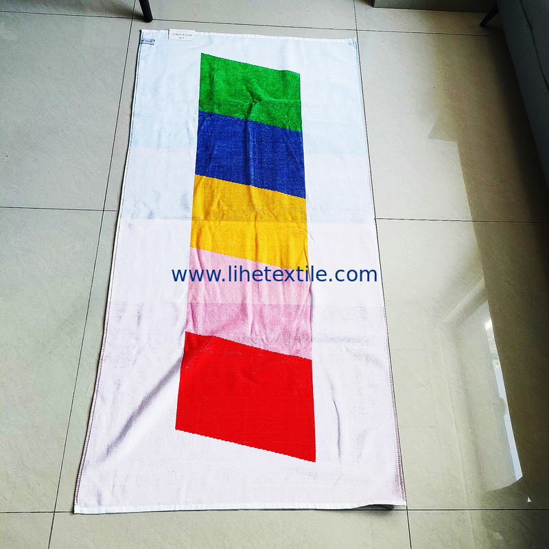 Wholesale 100%  cotton jacquard beach towel beach towels green and orange vertical stripes sublimation beach towels